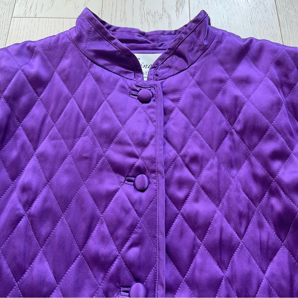 Vintage 90s Linea Dell’Olio 100% PURE SILK Quilted Mandarin Collar Puffer Jacket - Picture 3 of 15